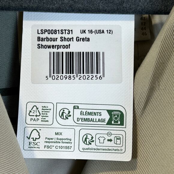 Barbour Short Greta Showerproof Trench Coat Light Fawn Women's 12 NWT Classic - Picture 14 of 16